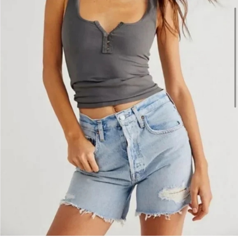 Agolde Riley High Rise Waisted Jeans Denim Shorts Distressed Groove Mom Bermuda